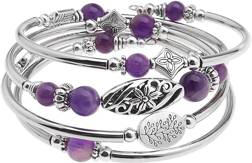 Turquoise Bead Bracelet with Rope and Bead Chain, Natural Amethyst and Copper Alloy for Women, Layered Bohemian Design