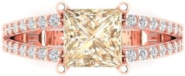Clara Pucci 2.42 ct Princess Cut, Brown Morganite Solitaire Engagement Ring with 18K Rose Gold Shank - Size 3.5 (Custom Engraving Available)