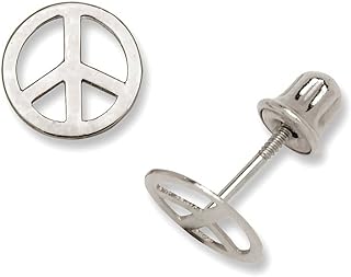 Jewelryweb - Solid 14K Gold Small Polished Peace Sign Screw back Earrings – 7mm - Yellow Gold, White Gold, Rose Gold – Boho Earrings for Women Teens – Hippie Earrings Stud