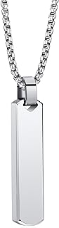 Unisex Elegant Stainless Steel Rectangle Pendant Necklace with Lobster-Claw Clasp and Box Chain