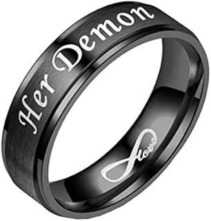Stainless Steel Couple Ring Set Angel and Demon for Lovers Promise Band Rose Gold/Black/Silver