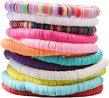 12pcs Friendship Bracelets Beaded Bracelets Heishi Bracelet Cute Bracelets Stack Vinyl Clay Disc Bead Surfer Stretch Summer Beach Bracelets For Women Preppy Bracelets