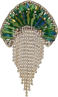 Excellent Green AB Rhinestone Jellyfish Fringe Tassel Brooch Medusa Pin Tropical Beach Jewelry