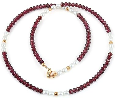 45CM Genuine Freshwater Pearl Garnet Gemstone Beaded Necklace Real Red Garnet Beaded Necklace Wedding Garnet Choker Beads Jewelry January Birthstone Gift