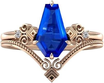 4 CT Coffin Shaped Blue Sapphire Engagement Ring Set Art Deco Blue Sapphire Wedding Ring Set Silver Blue Sapphire Bridal Ring Set For Women