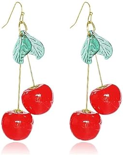 Cherry Dangle Drop Earrings for Women Cute Lifelike Lightweight Fruits Earrings Handmade Red Cherry With Leaf Tassel Dangle Drop Earrings 3D Big Red Cherry Earrings Aesthetic Earring jewelry