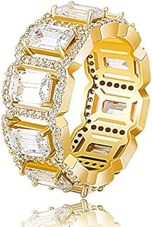 Apzzic Square Diamond Rings Iced Out Cubic Zirconia Micro Pave Hip Hop Fashion Wedding Eternity Band Ring for Men Women