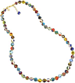 Glass Of Venice Italian Murano Glass Necklace for Women - Handmade Lampwork Multicolor Mosaic Crystal Beads
