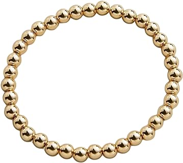 Women Men Dainty Gold Bead Balls Bracelet Handmade Stackable Stretch Elastic Bracelet Anklet(Gold, Size 1), one size