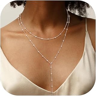 CASSIECA Collier en Y en Argent pour Femmes avec Pendentifs en Perles, 50cm + 5cm Ajustable, Hypoallergénique et Chic. Idéal pour Offrir en Cadeau ou Porter au Quotidien