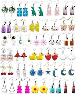 CASDAN 30 Pairs Weird Earrings Funny Earrings Gummy Bear Duck Water Bottle Fish Dinosaur Mushroom Butterfly Strawberry Dangle Earrings Set for Women