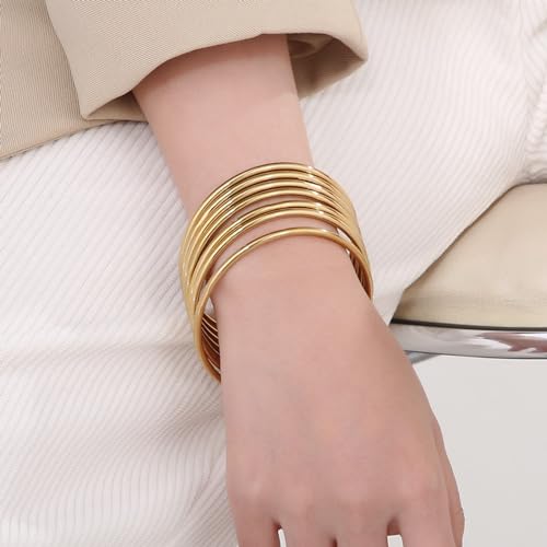 7PCS Gold Bangle Bracelet for Women Girls Minimalist Stackable Bracelet Fashion Stainless Steel Bangle Bracelet