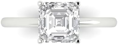 Clara Pucci 1.9ct Asscher Cut Solitaire Stunning Lab White Sapphire Proposal Bridal Designer Wedding Anniversary Ring 14k White Gold