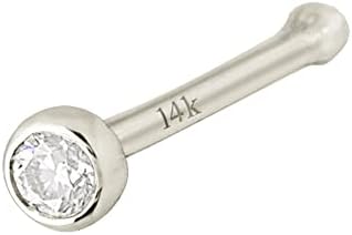 Solid 14Kt White/Yellow Gold Bezel Set Moissanite Ball-end Nose Stud - 22G Nose Bone Stud - April Birthstone Nose Ring Stud