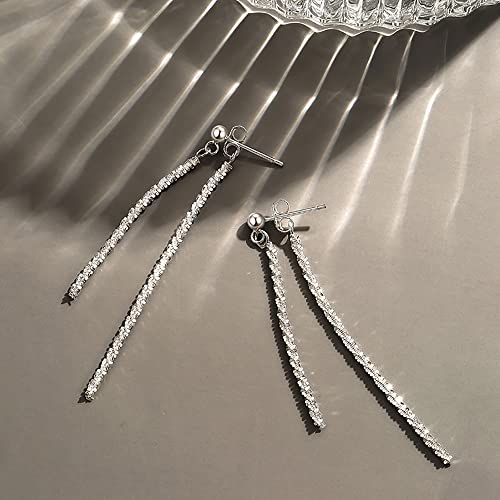 Reffeer Solid 925 Sterling Silver Long Dangle Earrings Tassel Chain for Women Girls Minimalist Dangle Earrings Drops