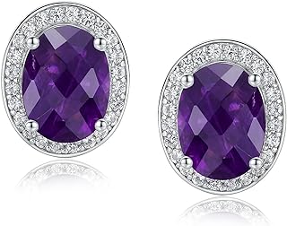 CAIDIKA Sparkling 925 Sterling Silver Birthstone Stud Earrings for Women, Round Citrine Crystal Solitaire Diamond Halo Studs Earrings for Women Teen Girls