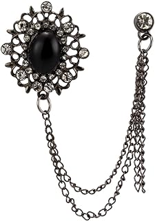 Knighthood Brooch Pin Gun Metal Abstract And Black Stone With Stone Detailing Hanging Chain Lapel Pin Accessories for Men Women