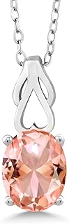 Gem Stone King 925 Sterling Silver Peach Nano Morganite Pendant Necklace For Women (2.00 Cttw, Oval 9X7MM, With 18 Inch Silver Chain)