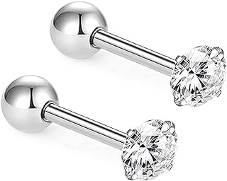 Push-back Clear Cubic Zirconia Single Stud Earring - Stainless Steel Barbell Style for Unisex - Versatile Cartilage/Helix/Earlobe Accessory