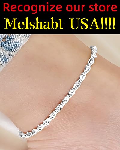 Sterling Silver Ankle Bracelets for Women Strong Lobster Clasp - Cuban Link, Figaro, Rope, Flat Mariner, Snake Herringbone, Satellite, Paperclip - Summer Beach Waterproof Silver Anklet