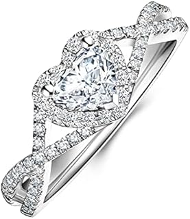 DIYA 1CT Heart Moissanite Engagement Rings for Women 925 Sterling Silver Vintage Heart Wedding Band Moissanite Heart Promise Ring Anniversary Valentine's Day Jewelry Gift for Her Wife Girlfriend