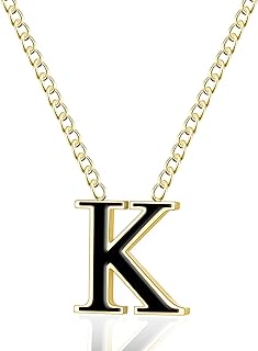 18k Gold-Plated Letter Necklace, Stainless Steel Initial A-Z Pendant Necklaces for Women Girls, Black/Gold, Personalized Chain Necklace