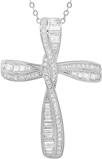 925 Sterling Silver & 14k Gold Cross Pendant Necklace with Box Chain & Lobster Clasp, Cubic Zirconia Detailing for Women, Classic Crucifix Design
