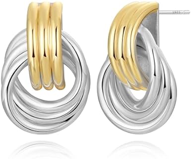 14K Gold Twisted Knot and Chain Drop Earrings for Women - Hypoallergenic and Chic Yellow Gold Geometric Dangles - Ideal Gift for Any Occasion