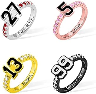 AILIN Custom Lucky Number Baseball Wedding Ring with Cubic Zirconia for Women - Sterling Silver Adjustable Size