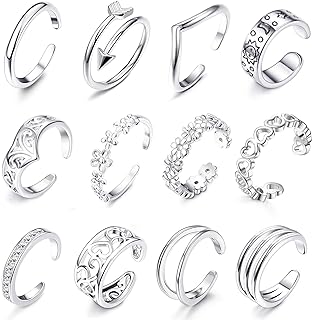 Custom LOLIAS 14K Gold-Plated Brass Toe Rings for Women - Adjustable Size, Set of 12 with Assorted Designs - Ideal Gift for Beach or Summer Outing
