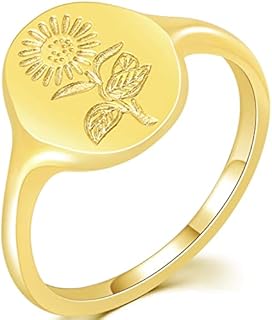 Jude Jewelers Stainless Steel Dainty Sun Flower Pattern Signet Style Wedding Promise Statement Anniversary Valentines Ring