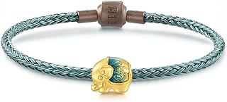 24K Solid Gold Mini Elephant Charm Bracelet, Chow Sang Sang 93854C with Lobster Claw Clasp and Box Chain