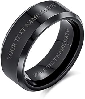 Bling Jewelry Personalize Plain Simple Wide Beveled Titanium Gunmetal Black Silver Tone Unisex Couples Wedding Band Ring For Men Women Comfort Fit 8MM Size 6-14
