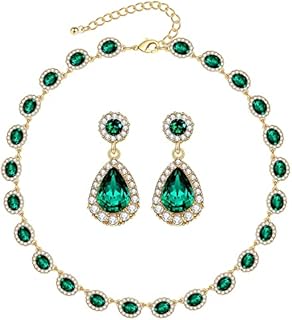WOWORAMA Crystal Bridal Jewelry Set Statement Choker Necklace Teardrop Dangle Earrings Set Rhinestone Wedding Jewelry Set for Women Bride Bridesmaid Gift Party Prom Jewelry Set