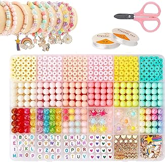 Kids Jewelry Making Kit,Bead Kits for Kids 4-6 with 1300+ Beads,Suitable for Making Creative Bracelets and Necklaces Etc,Girls Bracelet Making Kit is Good Gift to Inspire Hands-on Skills