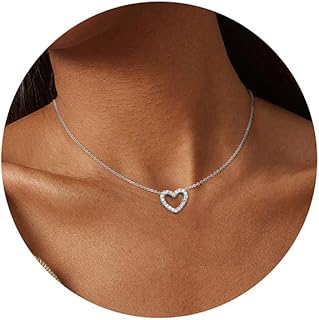 Collier en argent LOLIAS avec pendentif cœur ouvert et zircon cubique, longueur ajustable 43 cm + 5 cm, cadeau idéal pour femmes et filles pour toutes occasions spéciales