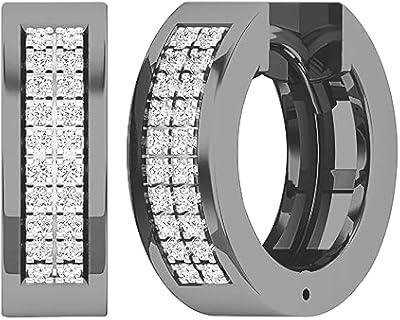 Dazzlingrock Collection 0.12 Carat (ctw) White Diamond Dual Row Unisex Hoop Earrings in Black Plated 925 Sterling Silver