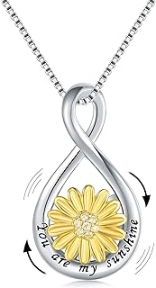 You are My Sunshine Necklace Sunflower Jewelry for Women - 925 Sterling Silver Infinity Spinner Sun Flower CZ Pendant Necklace Birthday Mother's Day Gifts for Girls Mother Daughter Chain 18"+2"