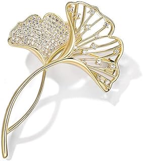 Tree Leaf Ginkgo Biloba Brooch Lapel Pin Brooch Pearl Crystal Lapel Pin Brooch Plant Badges for Clothing Bags Backpacks Jackets Hat DIY Jewelry Gift Gold Tone