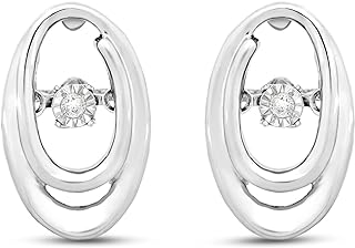 Jewelili Sterling Silver Natural White Round Dancing Diamond Accent Miracle Set Stud Earrings