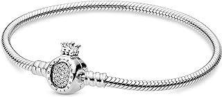 Pandora Moments Crown O Clasp Snake Chain Bracelet - Sterling Silver Charm Bracelet for Women - Compatible Moments Charms - Cubic Zirconia & Sterling Silver - 7.5"