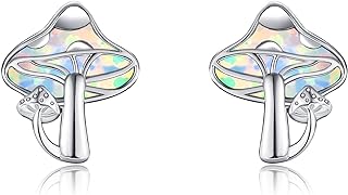 Mushroom Earrings 925 Sterling Silver Opal Mushroom Studs Earrings Mushroom Jewelry Gifts for Women Girls