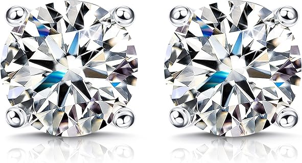 KRFY Moissanite Ohrringe mit 1 Karat Brillant Rundschliff, D Farbe und VVS1 Klarheit, 18 Karat Weißgold vergoldet, hypoallergen und langlebig, ideal für besondere Anlässe