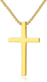REVEMCN Simple Stainless Steel Cross Pendant Chain Necklace for Men Women, 18-24 Inches Chain