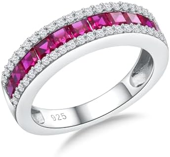 Eternity Band Rings for Women Wedding Bands 925 Sterling Silver Created Emerald/Ruby/Sapphire/Cubic Zirconia Promise Ring Channel Set Anniversary Band (with Gift Box)