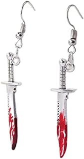 Gothic Alloy Metal Bloody Knife Drop Earrings with French Wire Back Finding, Perfect for Women and Teens, Halloween Attire