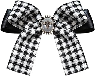 Pin-Clasp Crystal Ribbon Brooch - Korean Style Retro Plaid Bowknot Corsage for Women and Girls - Aluminum Alloy
