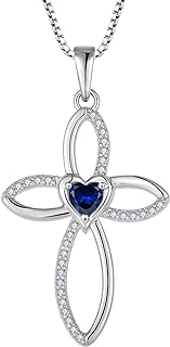 Sterling Silver Sapphire Celtic Knot Cross Pendant Necklace with Box Chain for Women - Heart Shaped Design