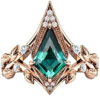 Art Deco Kite Shaped 2.5 CT Green Emerald Engagement Ring for Women in 925 Sterling Silver/Solid Gold - Vintage Leaf Design Bridal Ring, Size 6