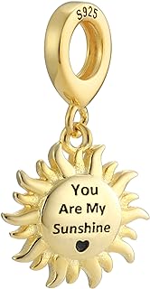 "You Are My Sunshine" Gold Sun Charm Bracelet with Sterling Silver Bead for Pandora & Similar Bracelet/Necklaces